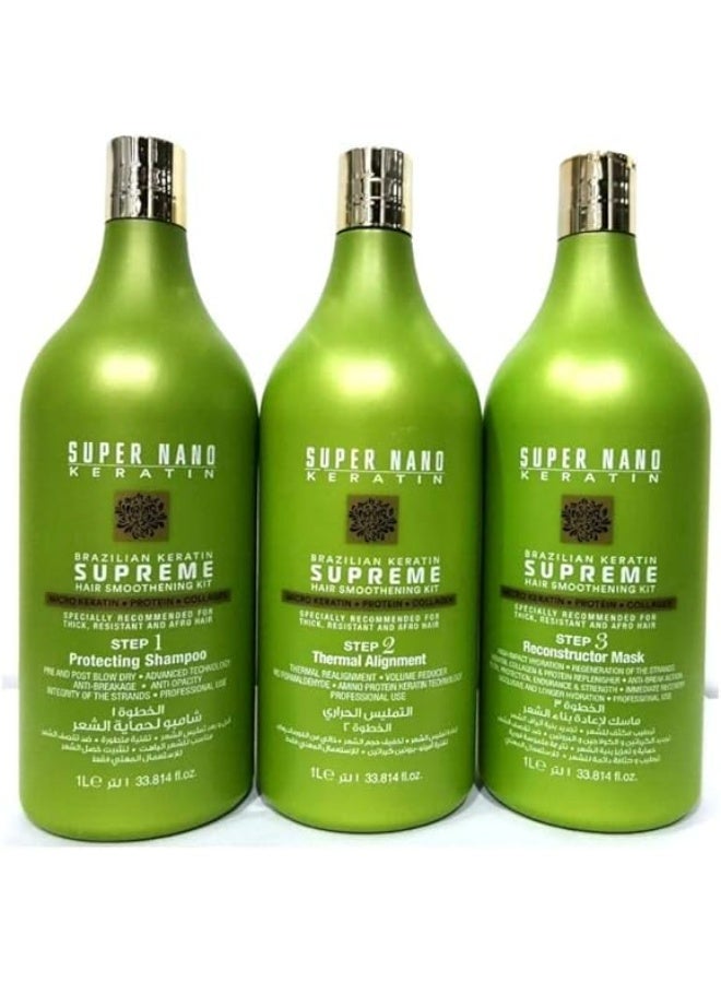 SUPER NANO KERATIN Brazilian Keratin Supreme Hair Smoothening Treatment Kit, Straightness and Soften Hair, 3x1000 ml - Image 2